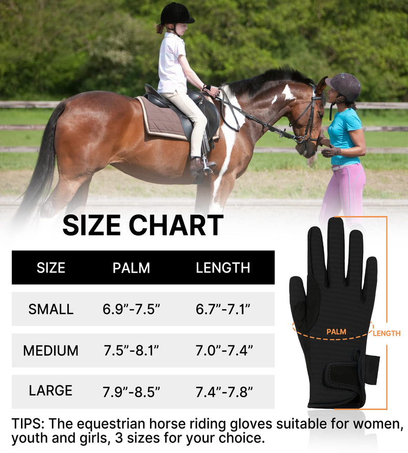 ChinFun Women's Horse Riding Gloves Stretchable Equestrian Gloves Breathable Horseback Lady Youth Girls Outdoor Cycling Black Large - BeesActive Australia