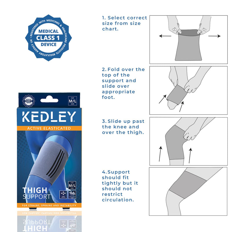 KEDLEY Thigh Support Sleeve | Premium Elasticated Compression Band | Pulled Hamstring, Strained or Bruised Muscles and Quad Injuries | Protects, Reassures and Aids Active Rehabilitation (Medium/Large) Senior (M/L) Grey (1 pc) - BeesActive Australia