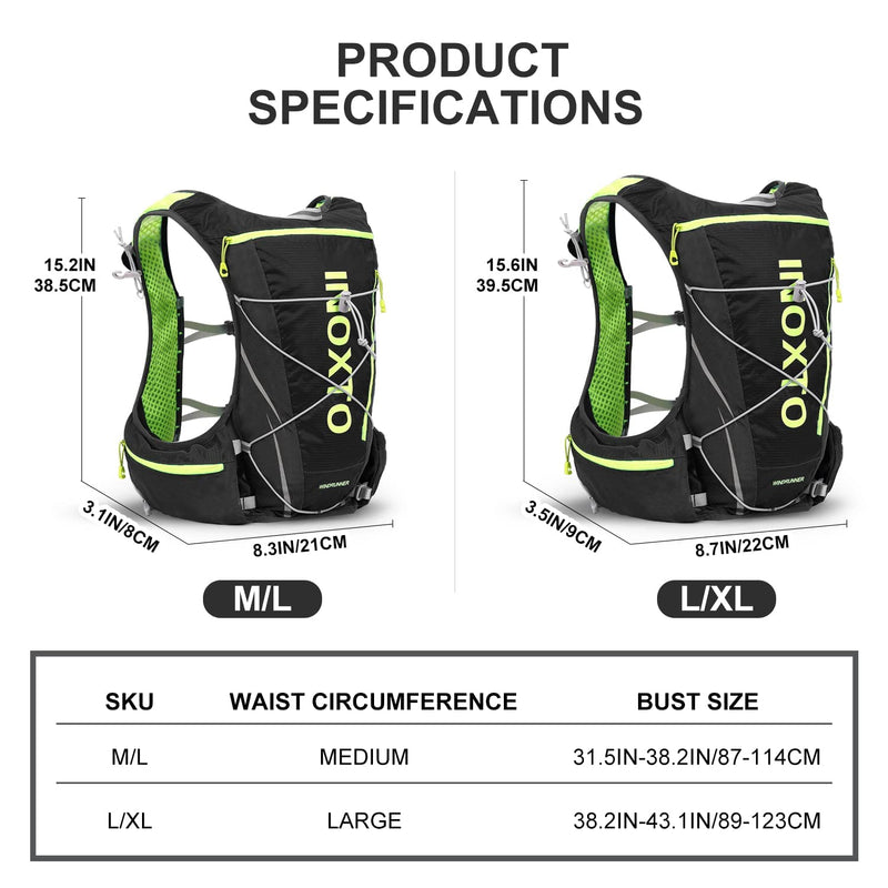 INOXTO Hydration Vest Backpack,Lightweight Water Running Vest Pack with 1.5L Water Bladder Bag Daypack for Hiking Trail Running Cycling Race Marathon for Women Men Kids Black (L/XL) - BeesActive Australia