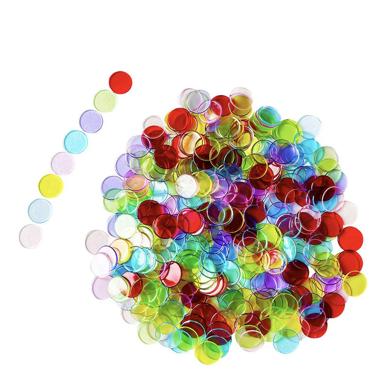 SEETOOOGAMES 600 Pieces 3/4 inch Transparent 8 Color Bingo Counting Chips Plastic Markers 600pieces - BeesActive Australia