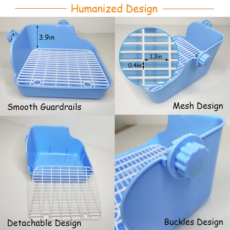 PINVNBY Rabbit Litter Box for Cage Bunny Corner Litter Bedding Box Small Animal Litter Pan Hanging Pet Bowls Cage Potty Trainer Pet Toilet for Rabbit Bunny Guinea Pigs Chinchilla Ferret Small Animals Blue - BeesActive Australia
