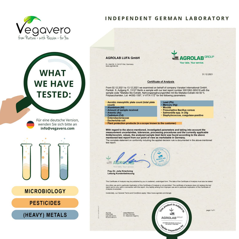 Maitake Vegavero® | 100% Organic | 500mg (15:1) Mushroom Extract | with 50% Polysaccharides | NO Additives | 60 Vegan Capsules - BeesActive Australia