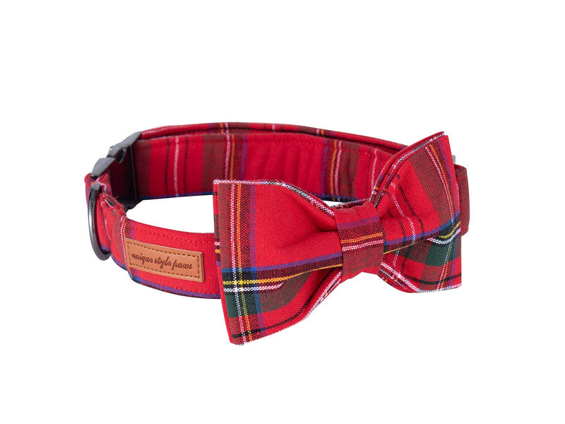 Unique style paws Dog Collar with Bow Tie & Flower Tie Girls Boys Summer Dog Collar for Small Medium Large Dogs with Adjustable Safety Metal Buckle for Summer Holiday Large (Pack of 1) RedPlaid - BeesActive Australia