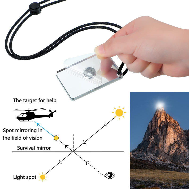 2 Pieces Signal Mirror Survival Mirror Camping Mirror 2 x 3 Inch Emergency Signaling Mirror PFD Rescue Mirror Whistle with 2 Pack Mini Compass for Hiking, Camping, Backpacking and Emergency Situations - BeesActive Australia
