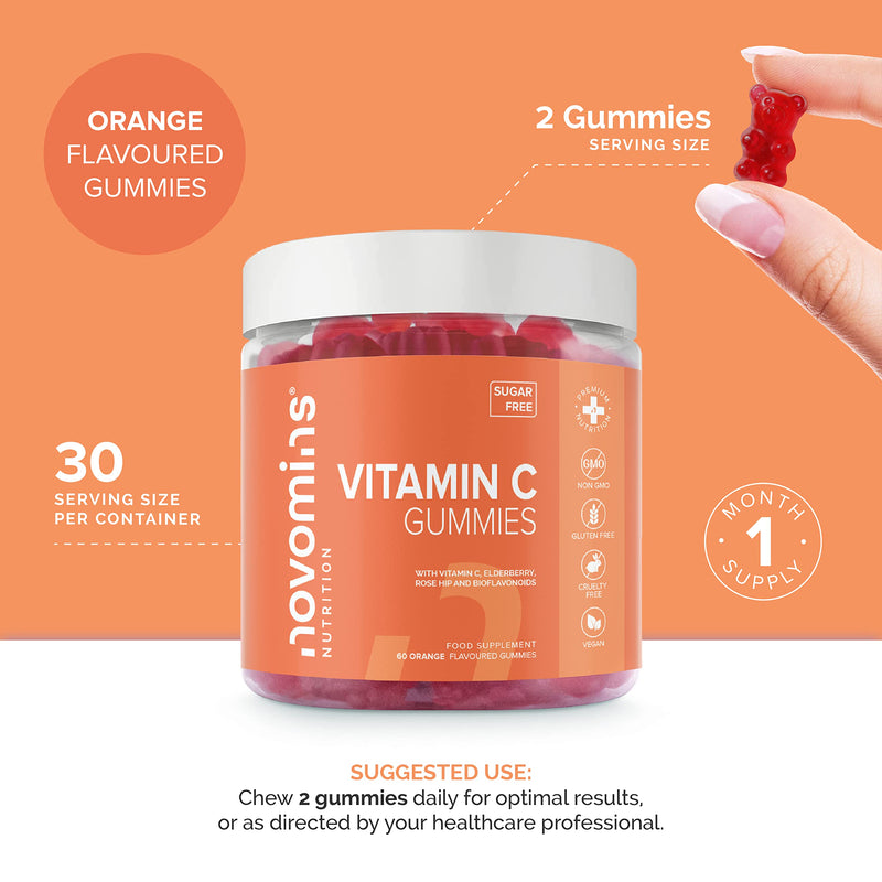 Vitamin C Gummies Sugar Free � 250 mg High Strength Vitamin C for Adults � with Added Bioflavonoids, Rose Hip, Elderberry & Zinc - Immune System Support - Vegan- Gluten Free - by Novomins - BeesActive Australia