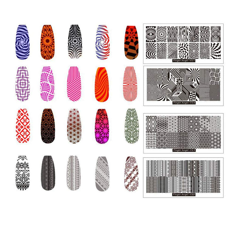 FingerAngel 8pcs Nail Stamp Plates + Nail Stamper with Scraper+ 1 Pcs storage bag Nails Art Stamping Plate Scraper Stamper Set Leaves Flowers Animal Nail plate Template Image Plate (V17-24) V17-24 - BeesActive Australia