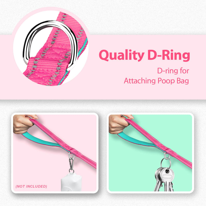PHOEPET 5 Feet Dog Leash - Dual-Side Reflective - Soft Padded Handle - Fit for Walking, Training or Exploring Hiking, Camping L(Width: 1") Pink + Mint Green Base - BeesActive Australia