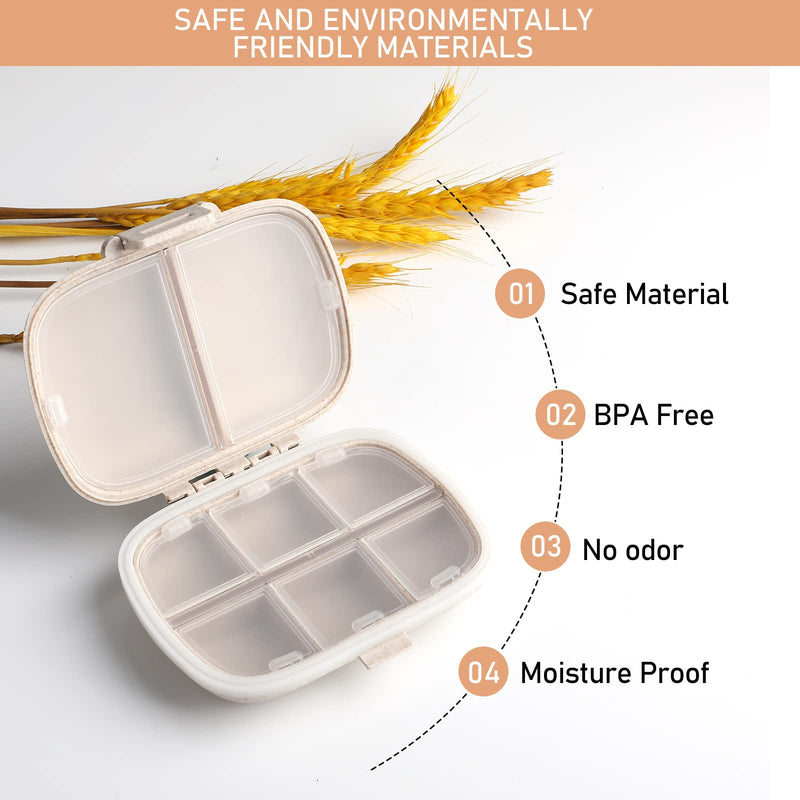 Sibba Pill Organizer Box Case Container 1 PC Travel Size Cute Small Daily Medicine Personal Storage Portable Mini 7 Day Weekly Vitamin Compact Aesthetic Pills Pocket Divider for Bag Purse Traveling Beige - BeesActive Australia