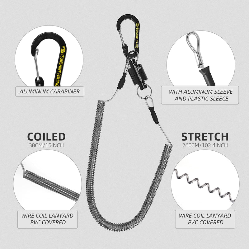 SF Strongest Magnetic Net Release Magnet Clip Holder Retractor with Coiled Lanyard Carabiner Black Magnet+ Black Carabiner Long Lanyard: For Landing Net etc. - BeesActive Australia