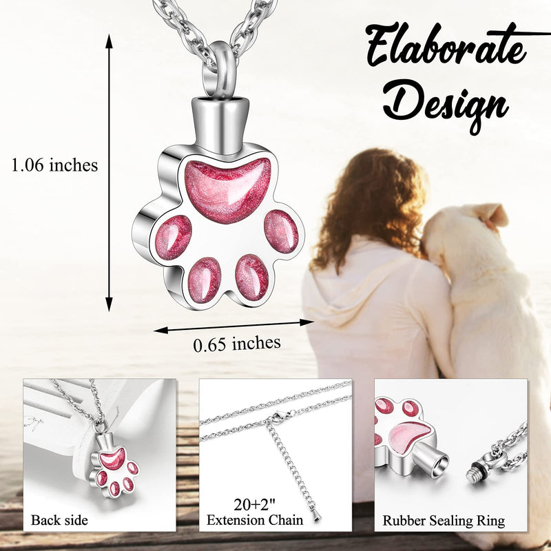 Paw Print Urn Necklace for Ashes Cremation Necklace for Pet Ashes Stainless Steel Ash Necklace Memorial Ash Holder Pink - BeesActive Australia