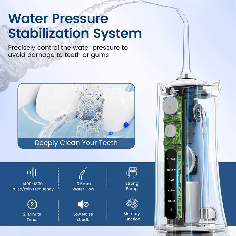 AUIEI Water Flosser for Teeth Cordless Oral Irrigator Portable Dental Teeth Cleaner 300ML 5 Modes Teeth Cleaner Picks USB Rechargeable & IPX7 Waterproof Plaque Removal Tool for Travel Home Use(White) White - BeesActive Australia