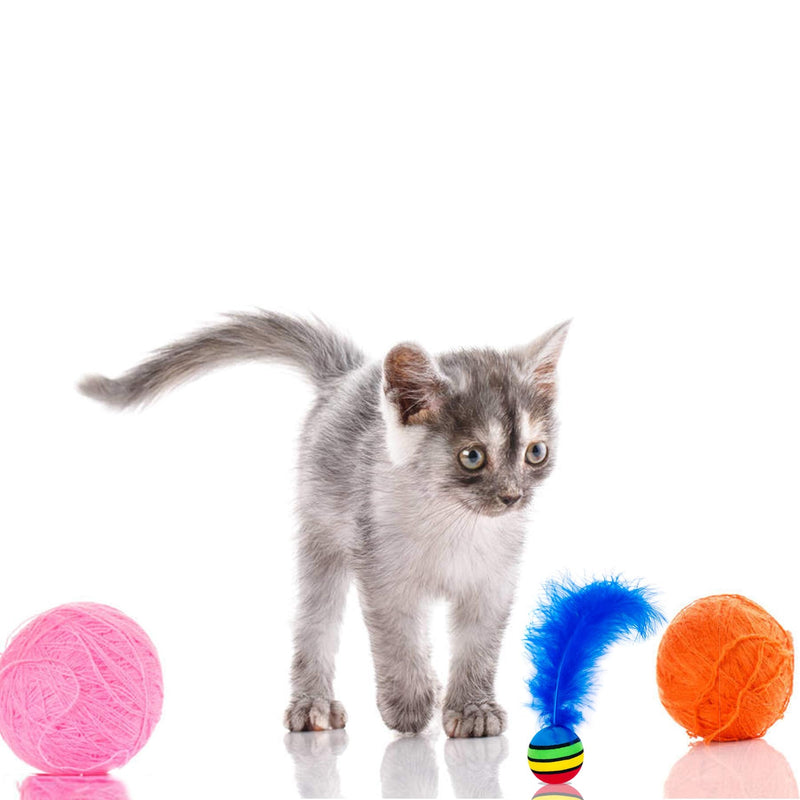 PET SHOW Pack of 5pcs 1.4” Cat Toys Balls Soft EVA Foam with Feathers Colorful Rainbow Toy Balls Interactive Kitten Cats Small Dogs Puppies Doggies Quiet Indoor Outdoor Play Activity Chase Training - BeesActive Australia