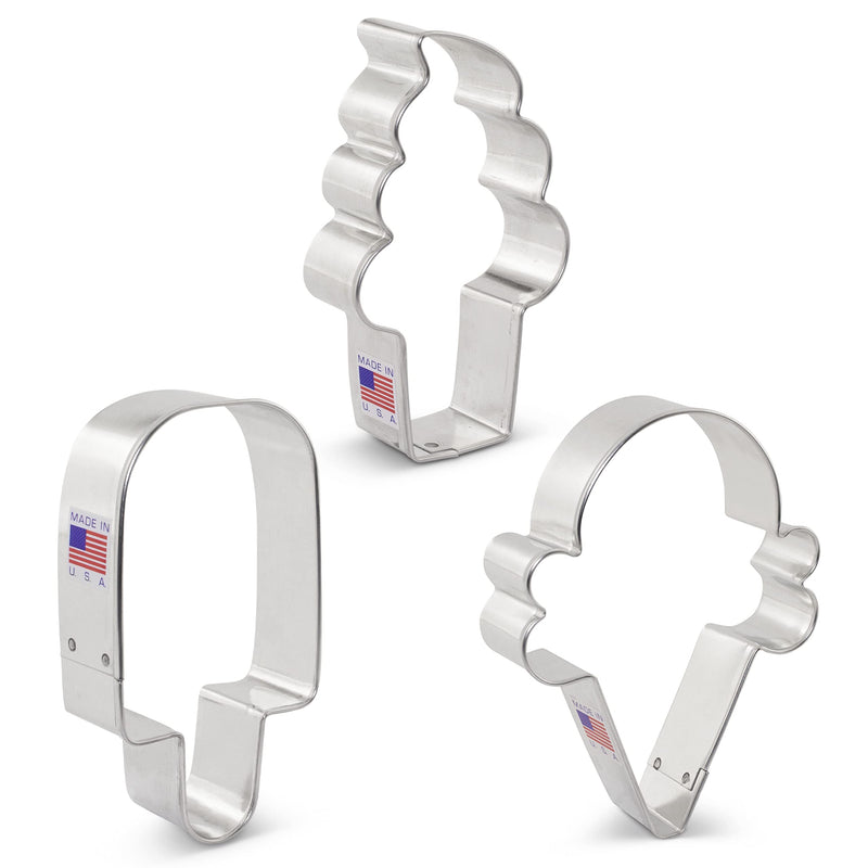 Ice Cream Cookie Cutters 3-Pc. Set Made in USA by Ann Clark, Popsicle, Hard and Soft Serve Ice Cream Cone - BeesActive Australia