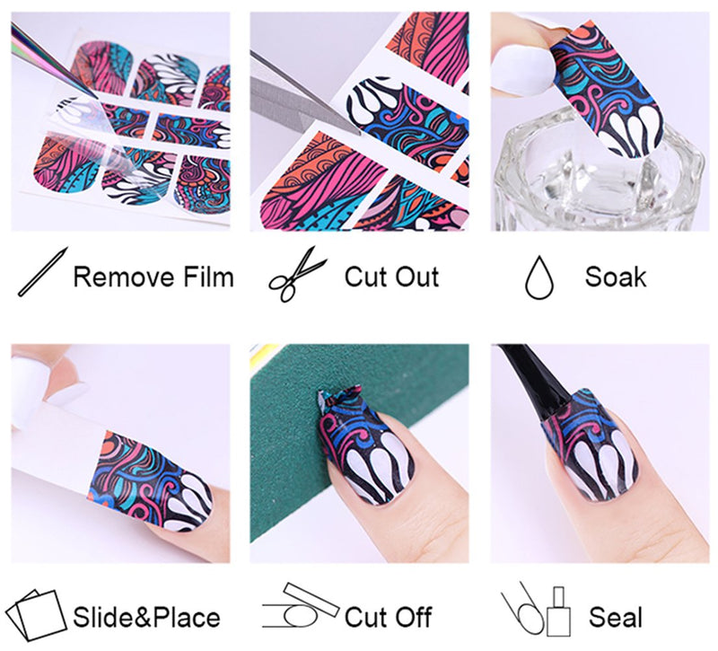 WOKOTO 54 Sheets Water Slide Nail Art Decals with 1Pc Tweezers Butterfly Flower Design Nail Water Transfer Stickers Manicure 3D Decoration KIT1 - BeesActive Australia