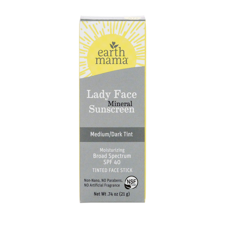 Lady Face Tinted Mineral Sunscreen Stick SPF 40 Medium/Dark Tint by Earth Mama - BeesActive Australia