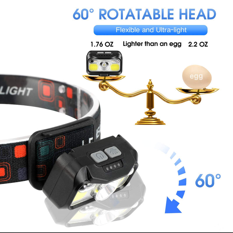 Headlamp Rechargeable, LHKNL 1100 Lumen Super Bright Motion Sensor Head Lamp flashlight, 2-PACK Waterproof LED Headlight with White Red Light, 8 Modes Head Lights for Camping Cycling Running Fishing - BeesActive Australia