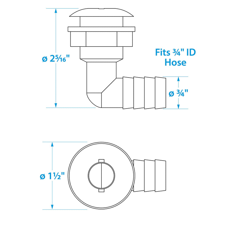 Seachoice 18131 90-Degree Angled Thru-Hull Connector, White Finish, 0.75 Inches - BeesActive Australia