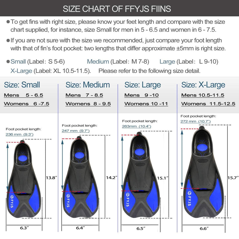 F FYJS Short Swim Fins, Travel Size Diving Flippers with Mesh Carrying Bag for Adult Men Women Blue S(MENS:5-6;WOMENS:6-7) - BeesActive Australia