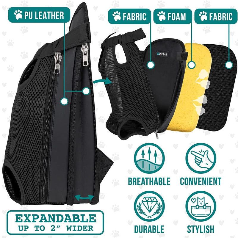 PetAmi Dog Carrier Backpack, Adjustable Dog Pet Cat Front Carrier Backpack | Ventilated Dog Chest Carrier for Hiking Camping Travel, Sling Bag for Small Medium Dog Cat and Puppies Black - BeesActive Australia