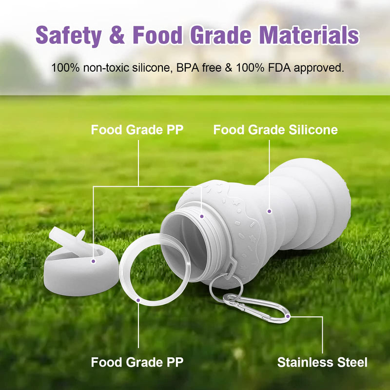 Luuttle Collapsible Silicone Water Bottle - Reuseable Water Bottles for Sports Gym Travel Essentials Camping Hiking Lightweight (600ml) white - BeesActive Australia