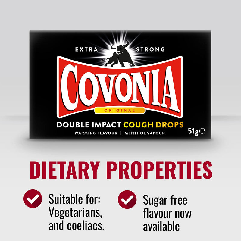 Covonia Double Impact Cough Drops Original 51g Extra Strong warming flavour and menthol vapour - BeesActive Australia