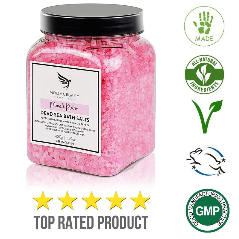 Bath Salts Muscle Soak - Made in UK (450g) Natural Dead Sea Salts for Women, Men, Girls and Kids. Luxury Detox with Essential Oils Muscle Relax - BeesActive Australia