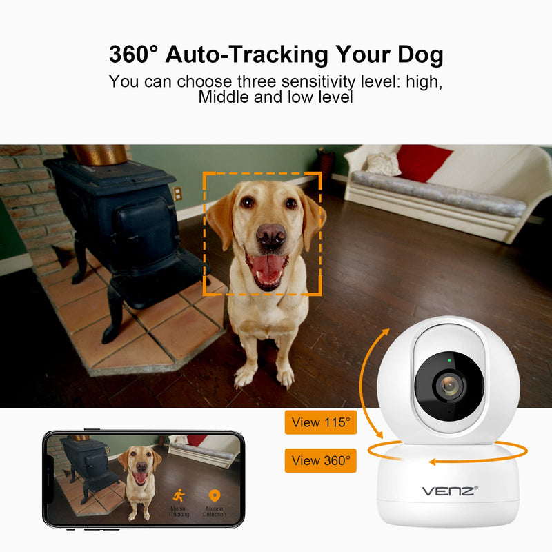 360° Dog Camera - VENZ 1080P HD Pet Camera - Smart Security Camera with Night Vision, 2-Way Audio, Motion Detection - 2.4Ghz Pet Monitor - Work with Alexa& Google - BeesActive Australia
