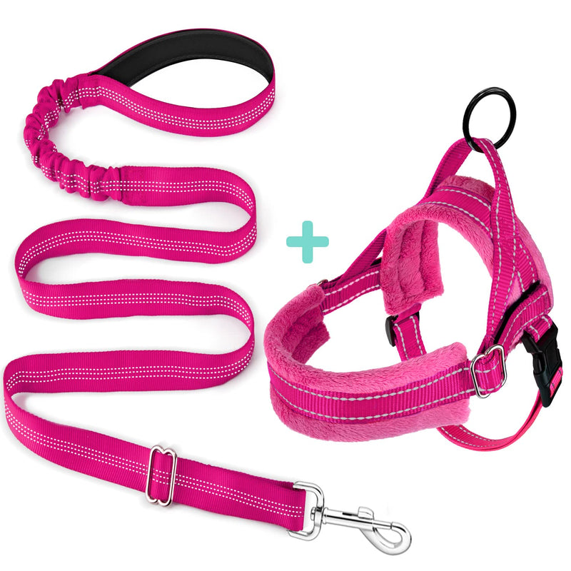 SlowTon No Pull Small Dog Harness and Leash Set, Puppy Soft Vest Harness Neck & Chest Adjustable, Reflective Lightweight Harness & Anti-Twist Pet Lead Combo for Small Medium Dogs XX-Small (Chest 11.5-15.0") A-Fuchsia - BeesActive Australia
