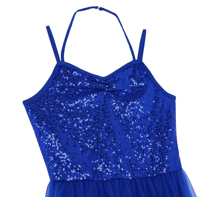 [AUSTRALIA] - YiZYiF Women's Adult Sequins Lyrical Dance Costume Asymmetric High-Low Contemporary Dancing Dress Blue Large 