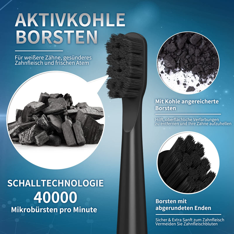 Sonic Electric Toothbrush for Adults with 8 Charcoal Brush Heads, YUNCHI Y2 Sonic Toothbrushes Rechargeable Toothbrush Electric with 5 Modes, 40000 VPM, Smart Timer/4 Hours Charging Last 30 Days Black White - BeesActive Australia