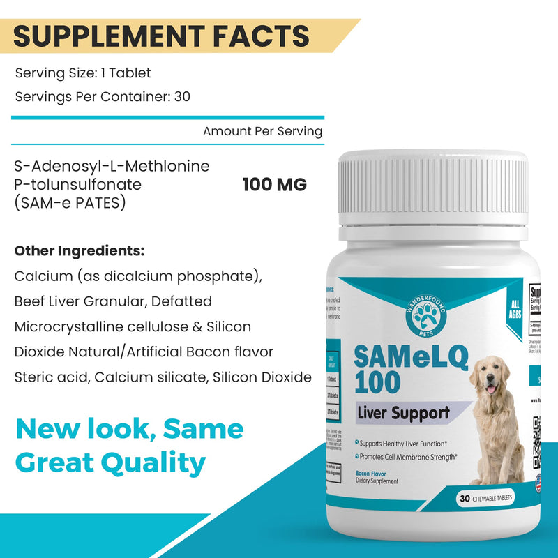 SAMeLQ 100, Liver Support for Dogs, SAM e Chewable Hepatic Support for Dogs, Promotes Cell Membrane Strength 60 counts - BeesActive Australia