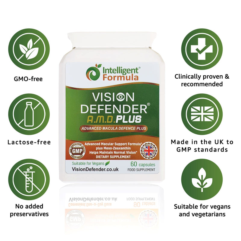 Vision Defender Plus Eye Supplement: AREDS2 Formula Vitamins, Minerals (Lutein, Zinc) Enhanced with Meso-Zeaxanthin for Complete Eyes/Eyesight Health Care & Support. 60 Easy-to-Swallow Vegan Capsules - BeesActive Australia