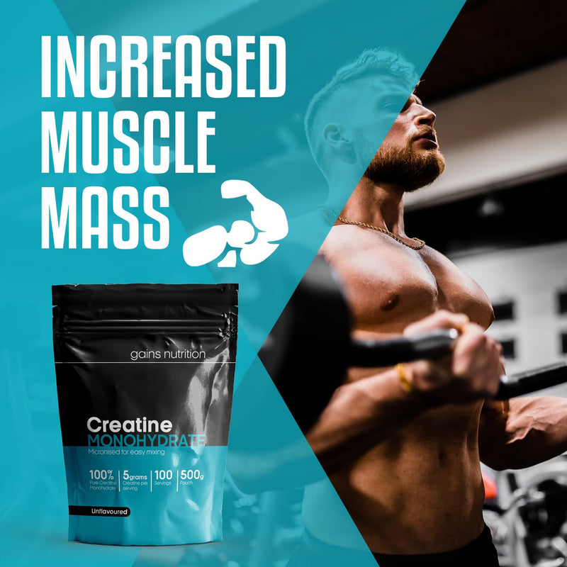 Creatine Monohydrate Powder, 500g, 100 Servings, Unflavoured 500 grams - BeesActive Australia