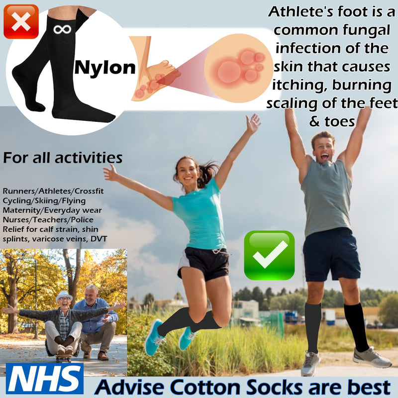 Kensington Compression Socks for Women & Men , Cotton Compression Stockings Clinically Proven, Medical Running Socks for Calf & Ankle Support, Sports, Maternity Pregnancy, Nurses, Flight Travel Care Black Shoe Size 6-8 - BeesActive Australia