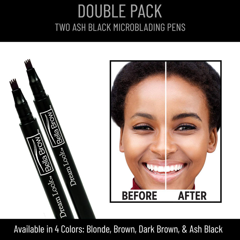 BELLA BROW By Dream Look, Microblading Eyebrow Pen with Precision Applicator (Double Pack - Ash Black) – As Seen On TV, Natural Looking, Smudge Proof, Waterproof, Long Lasting - BeesActive Australia