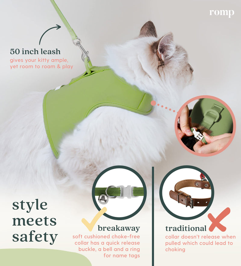 Cat Harness, Collar & Leash Set - Escape Proof Adjustable Choke Free Velcro Harness Vest for Walking Cats & Kittens Matcha Green Small - BeesActive Australia