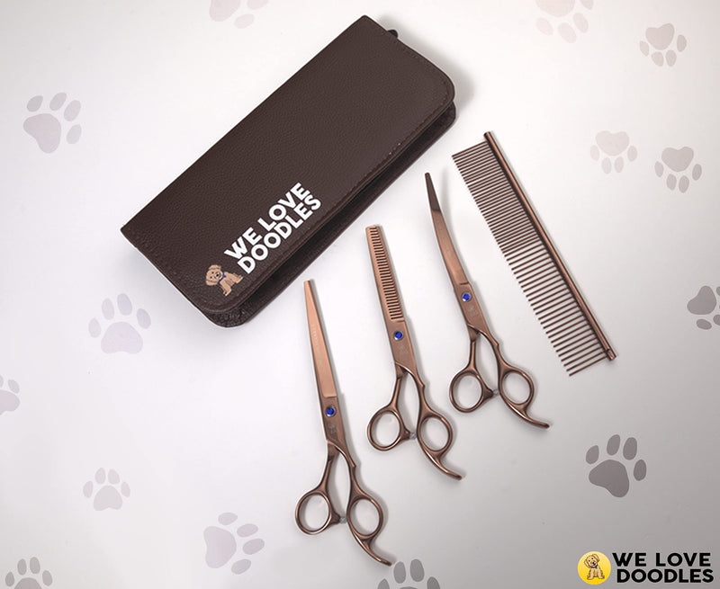 We Love Doodles Dog Grooming Scissors Kit - Dog Grooming Shears - Curved Dog Grooming Scissors - Thinning Scissors For Dogs - Best Grooming Scissors For Goldendoodles - BeesActive Australia