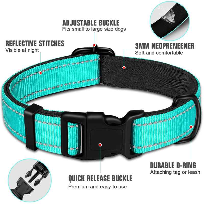 DOYOO Dog Collar and Dog Leash– Soft Neoprene Padded,Reflective and Adjustable Medium 2-Blue - BeesActive Australia
