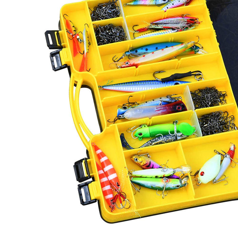 Goture Fishing Tackle Box,Double-Sided with Handle 44 Removable Compartments Plastic Organizer Size L 12’’ x W 8’’ x H 3’’ yellow - BeesActive Australia