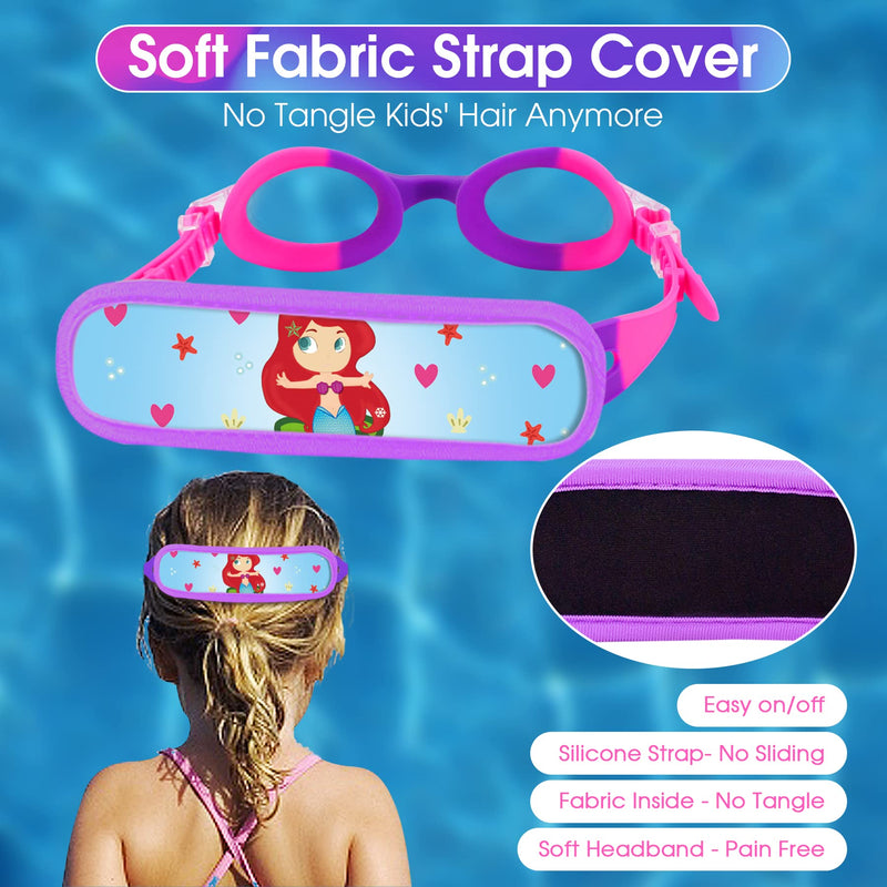 Vvinca Kids Swim Goggles with Fabric Strap No Tangle Pain-Free, Anti-Fog Swimming Pool Goggle No Leak for Toddlers Girls Boys C-1 Pack Bright Pink Purple - BeesActive Australia