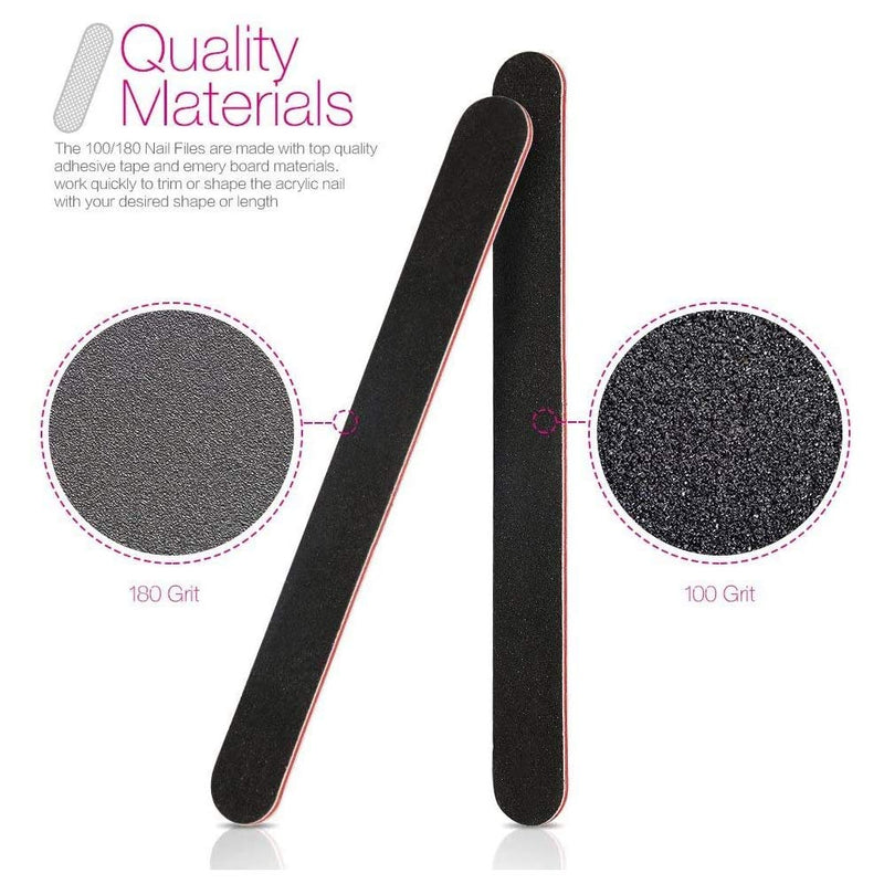 Nail Files Nail File Professional Double Sided 10Pcs/Pack Nail Files Set 100/180 Grit Nail Files Emery Board Black Manicure Pedicure Tool and Nail Buffering Files for Home and Salon Use - BeesActive Australia