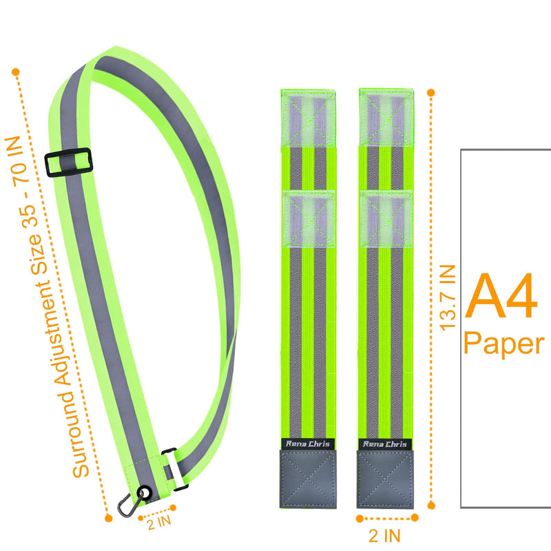 Reflective Running Gear, 3Pcs Reflective Gear for Body, Wrist, Leg, Adjustable Shoulder Strap with Carabiner, Safety Reflector Tape Straps, Large Reflective Surface Area, Suitable for Night Running Green3 - BeesActive Australia