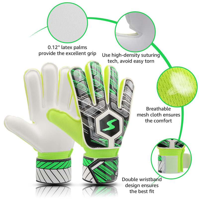 Soccer Goalie Gloves Kids Youth Adult, Goalkeeper Gloves Strong Grip with Fingersave and Double Wrist Protection, Fit Match Training Green 10 - BeesActive Australia