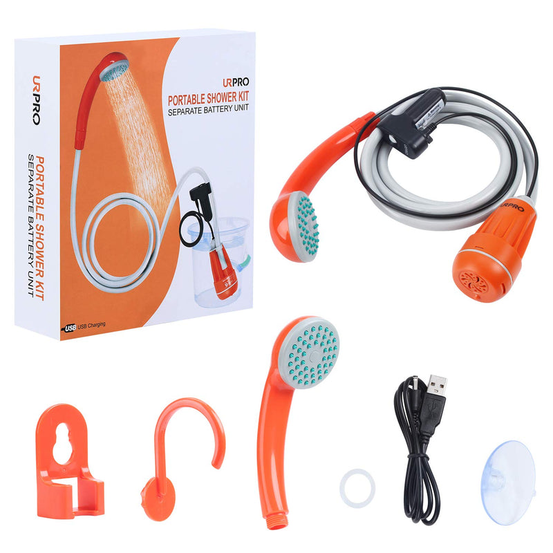 URPRO Portable Camping Shower, Outdoor Shower Head, Shower Pump, Detachable USB Rechargeable Batteries, Pumps Water from Bucket, for Camping, Hiking, Pet Cleaning, Pet Shower, Car Washing - BeesActive Australia