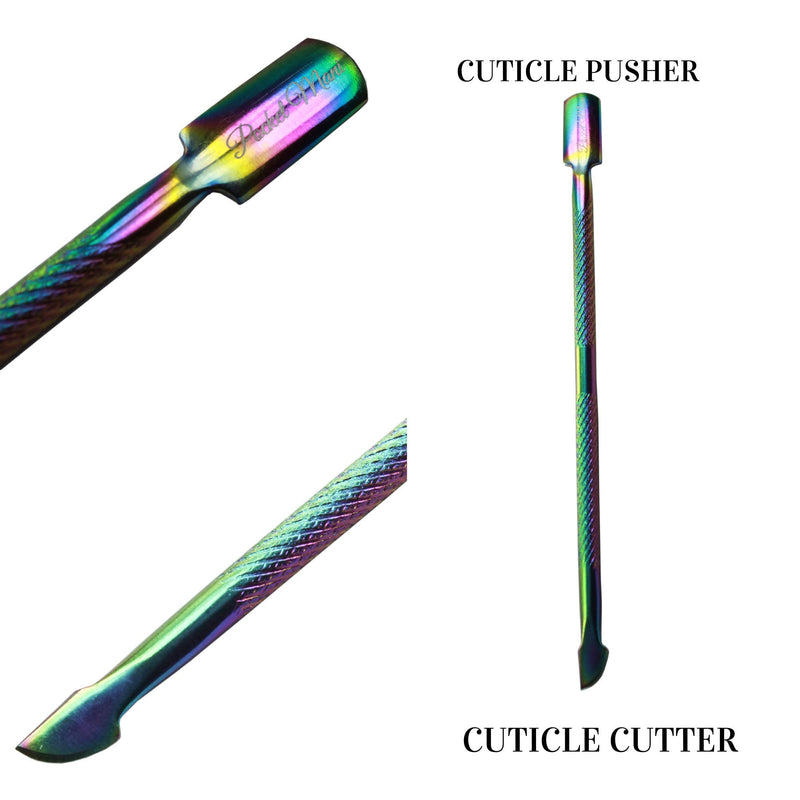 Cuticle Pusher and Cutter - Salon Grade Stainless Steel Cuticle Remover and Cutter - Durable Manicure and Pedicure Tool – Gel Nail Remover and Nail Cleaner - for Fingernails and Toenails (Titanium) Titanium - BeesActive Australia