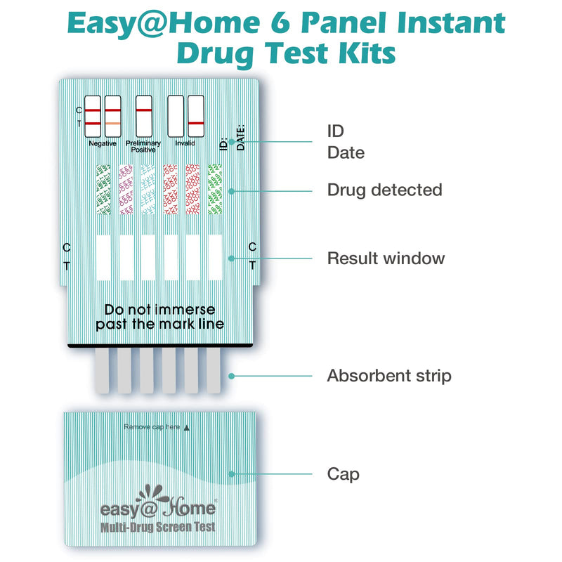 5 x Drug Test Kits Easy@Home 6 Panel Instant - Testing Marijuana (THC), Amphetamine(AMP), Benzodiazepines(BZO), Cocaine(COC), Opiates(OPI 2000), Methamphetamine(MET/mAMP)-#EDOAP-264 5 Count (Pack of 1) - BeesActive Australia