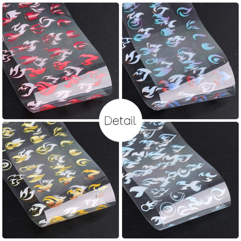 Flame Nail Art Foil Transfer Stickers Decals Holographic 10 Pcs Starry Sky Fire Flame Nail 3D Vinyls Foil Transfer Adhesive Sticker for Women Manicure DIY Decoration - BeesActive Australia