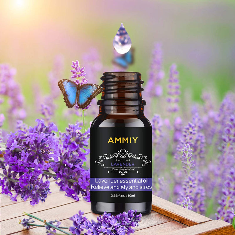 AMMIY Essential Oils Set of 6 x 10ml for Aromatherapy Bath Spa Diffuser Fragrance Relaxing Scent, Pure, Natural, Vegan Oils Including Eucalyptus, Lemon, Peppermint, Lavender, Sweet Orange, Tea Tree Black - BeesActive Australia