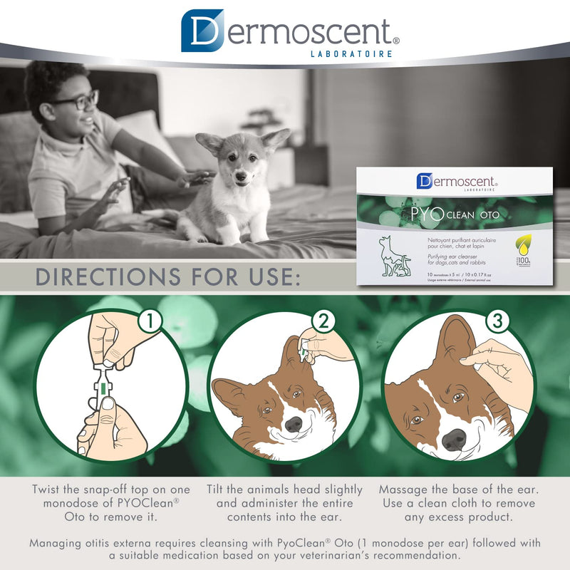 Dermoscent Pyoclean OTO Dog Ear Cleaner - Drops to Stop Head Shaking, Itchy & Waxy Ears - Non-Toxic - Ear Cleaning Solution for Dogs - BeesActive Australia