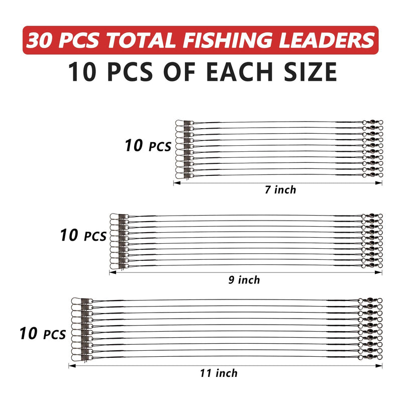 GOTRAYS Fishing Leaders，Fishing Leader Saltwater Stainless Steel with Swivels Snap Kits Connect Tackle Lures Rig or Hooks, Fishing Leader Line for Fishing Rigs Saltwater and Freshwater, 3Size Black /30pcs /40lb - BeesActive Australia